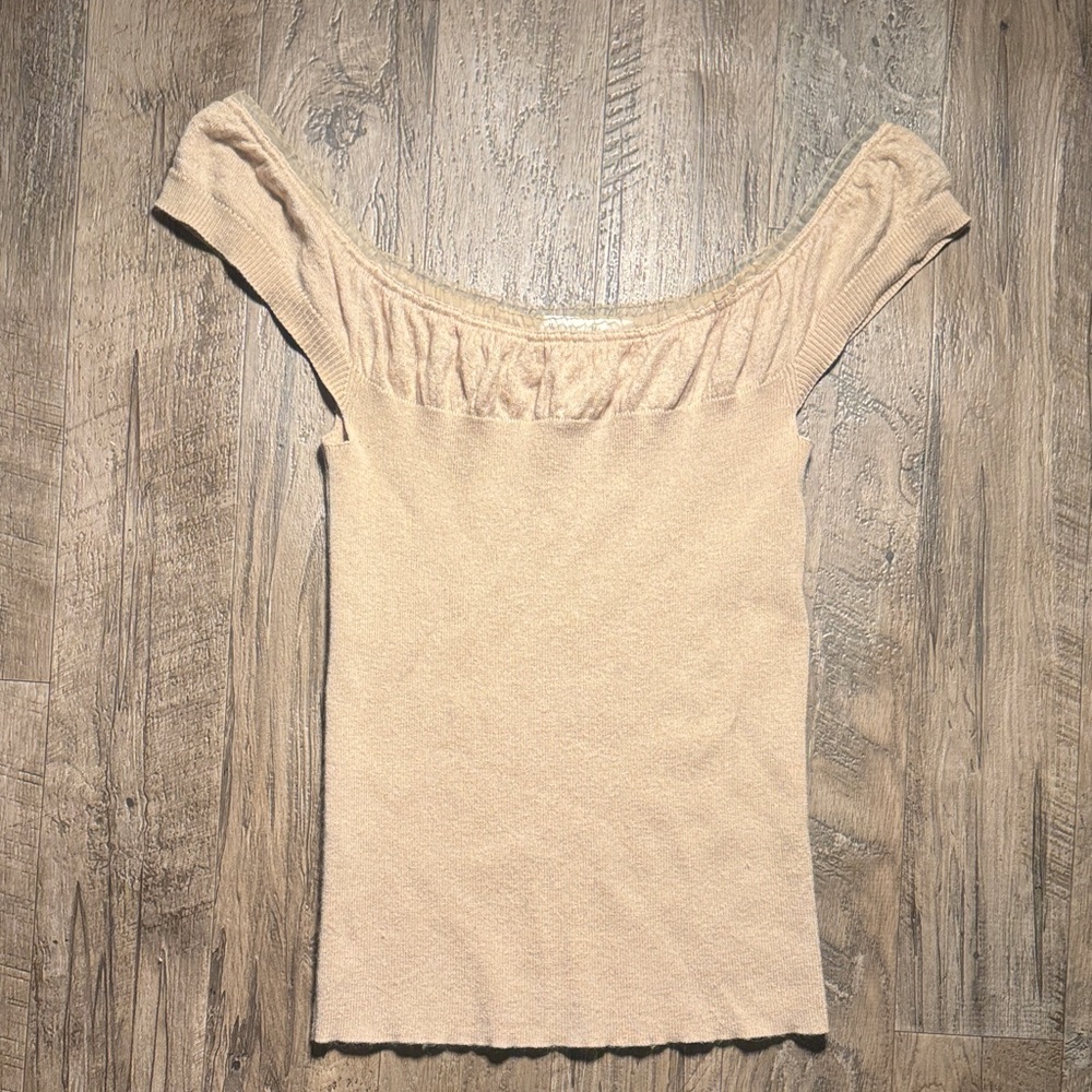 WHBM Silk and Rabbit Hair Blend Off-Shoulder Beige Sweater Top - Size XS